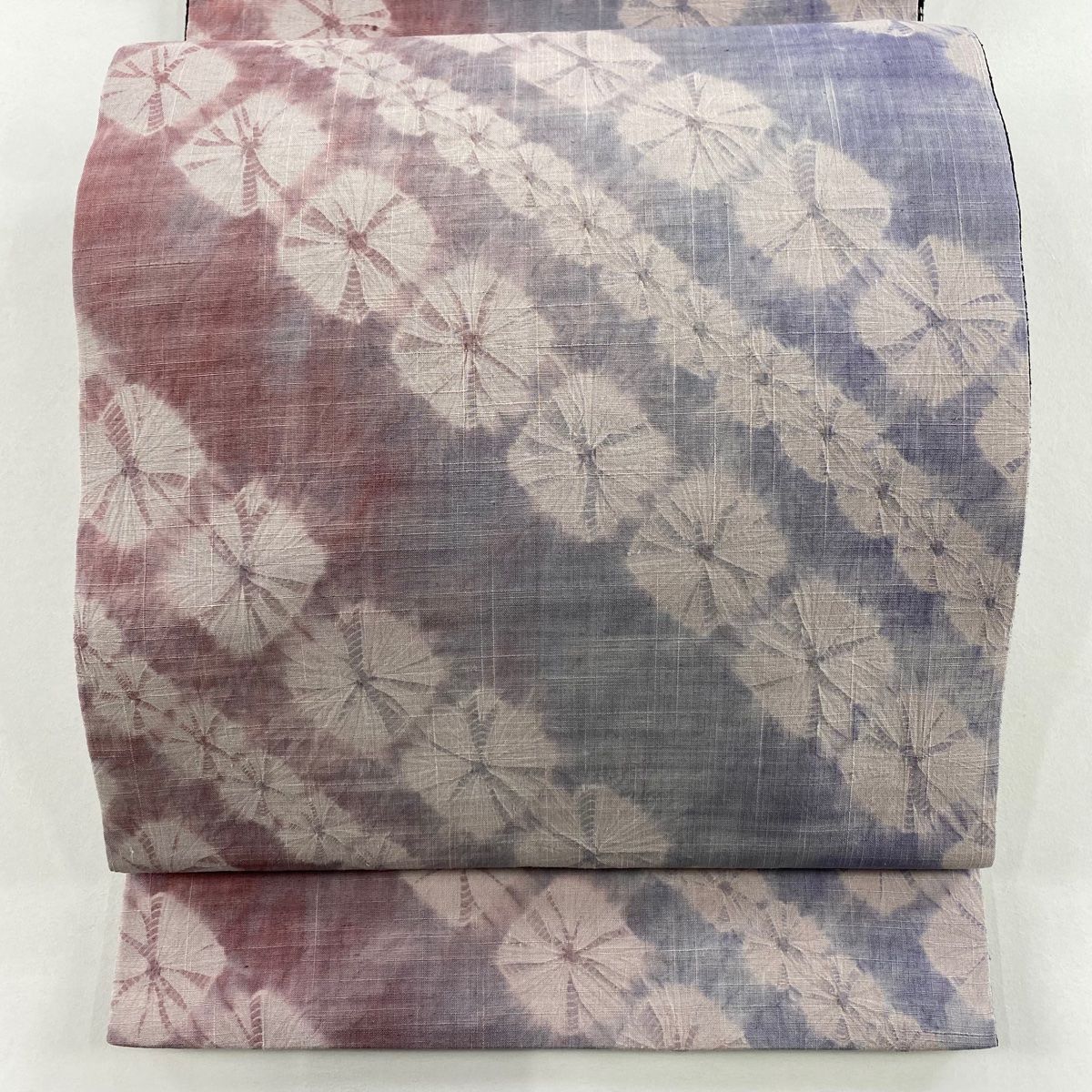 袋名古屋帯 秀品 紬地 幾何学 ぼかし 薄紫 正絹