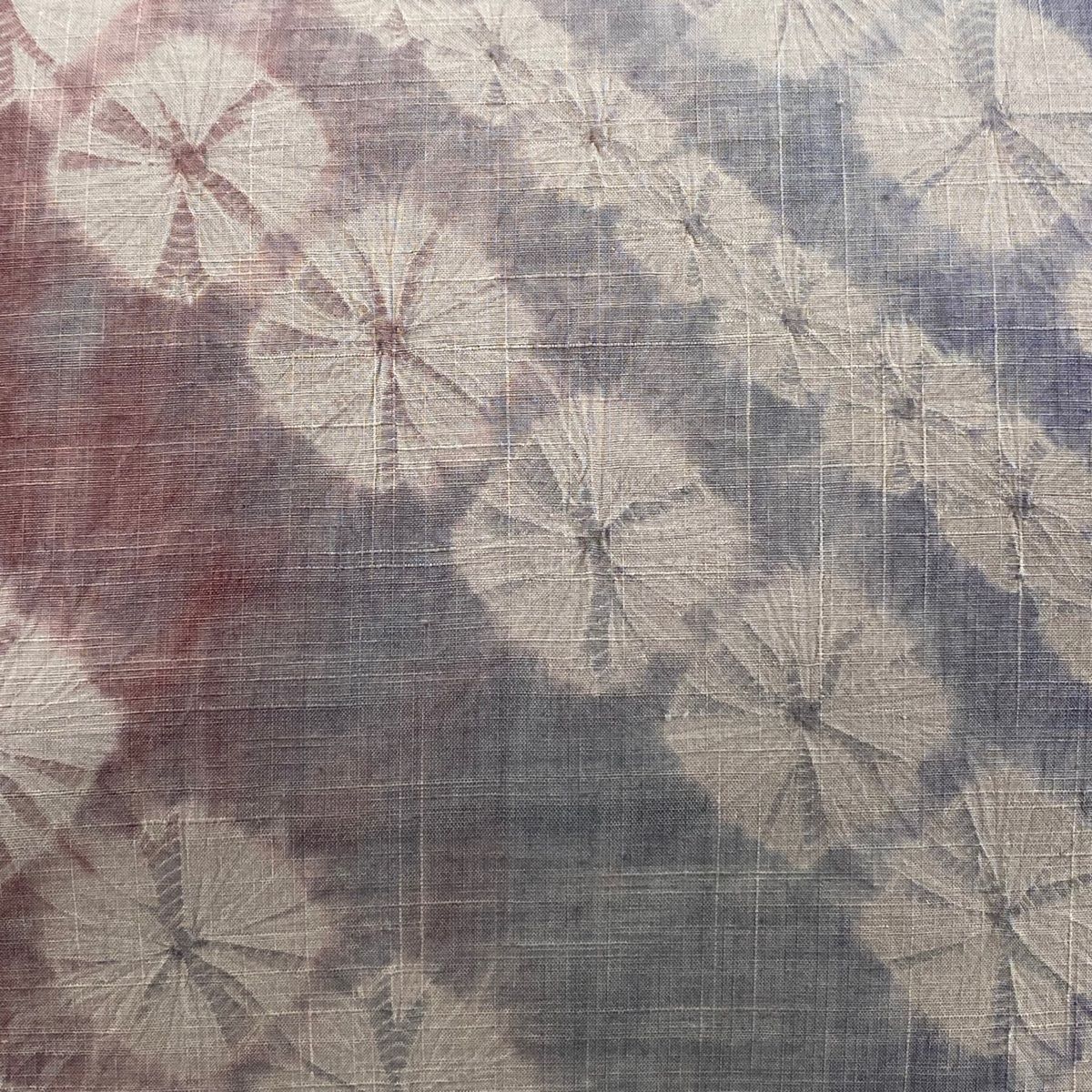 袋名古屋帯 秀品 紬地 幾何学 ぼかし 薄紫 正絹