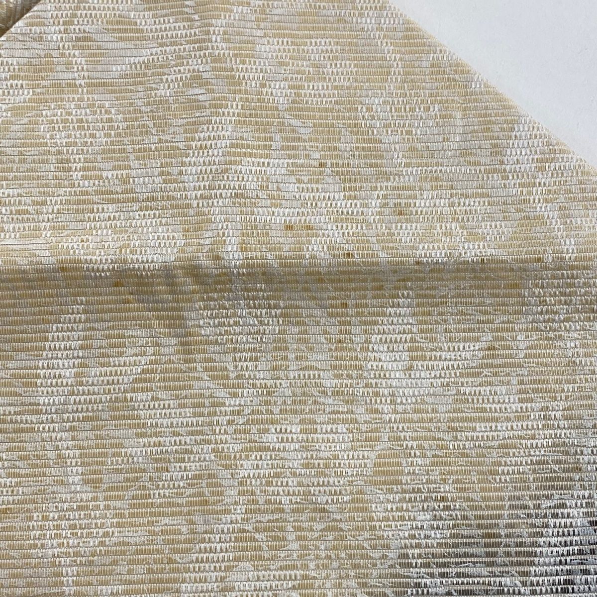  名古屋帯 秀品 草花 縞 クリーム 正絹 名古屋帯 帯