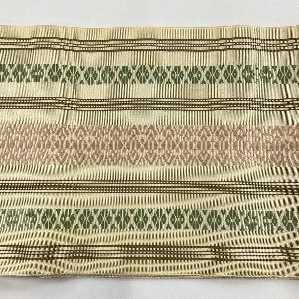 美品】 名古屋帯 秀品 夏帯 八寸名古屋帯 松葉仕立て 縞 幾何学模様