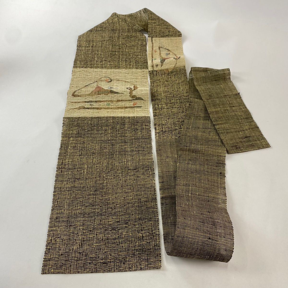  名古屋帯 秀品 夏帯 幾何学 金糸 ベージュ 正絹 名古屋帯 帯