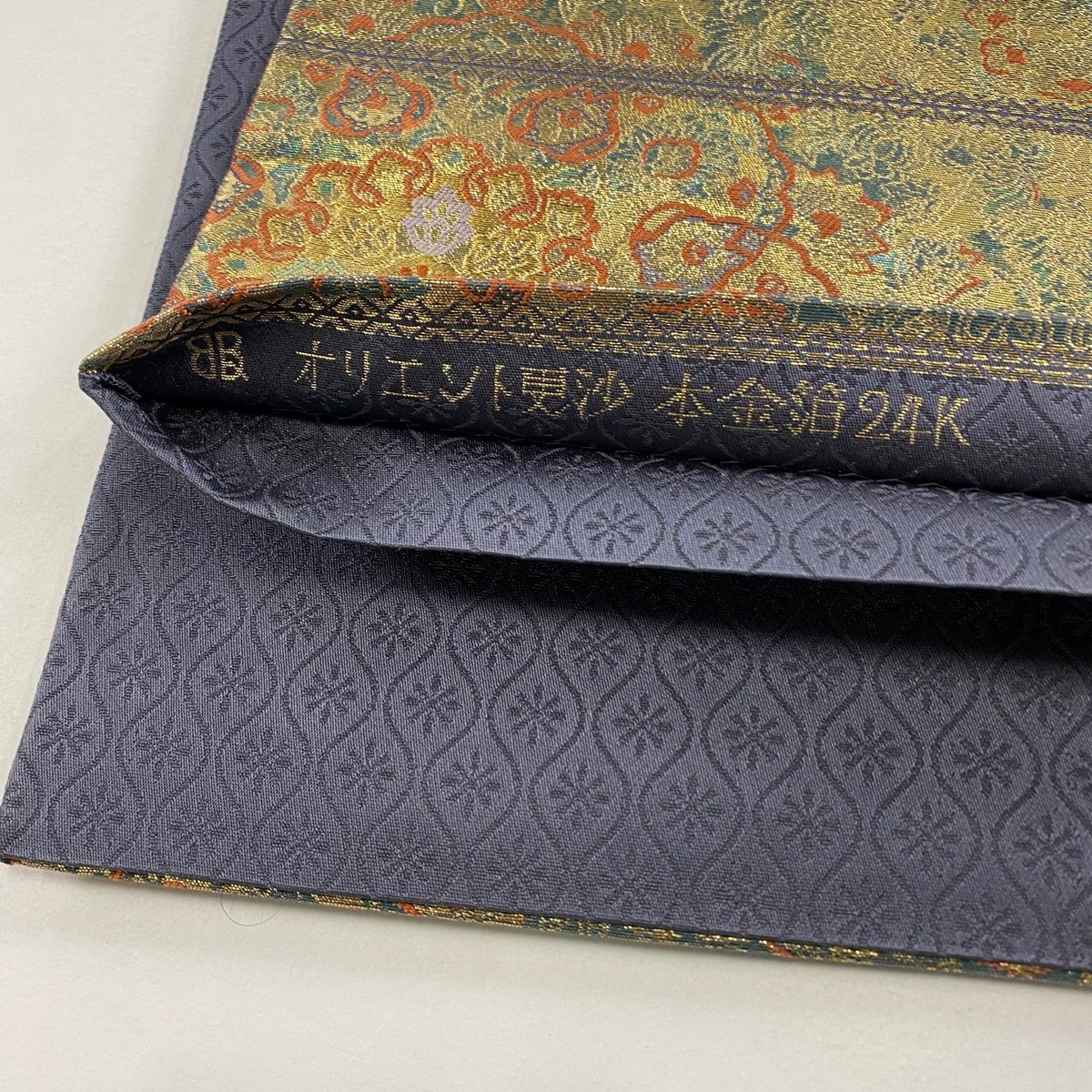 美品】 袋帯 秀品 服部織物 落款 華文 更紗 金糸 箔 金色 六通 正絹
