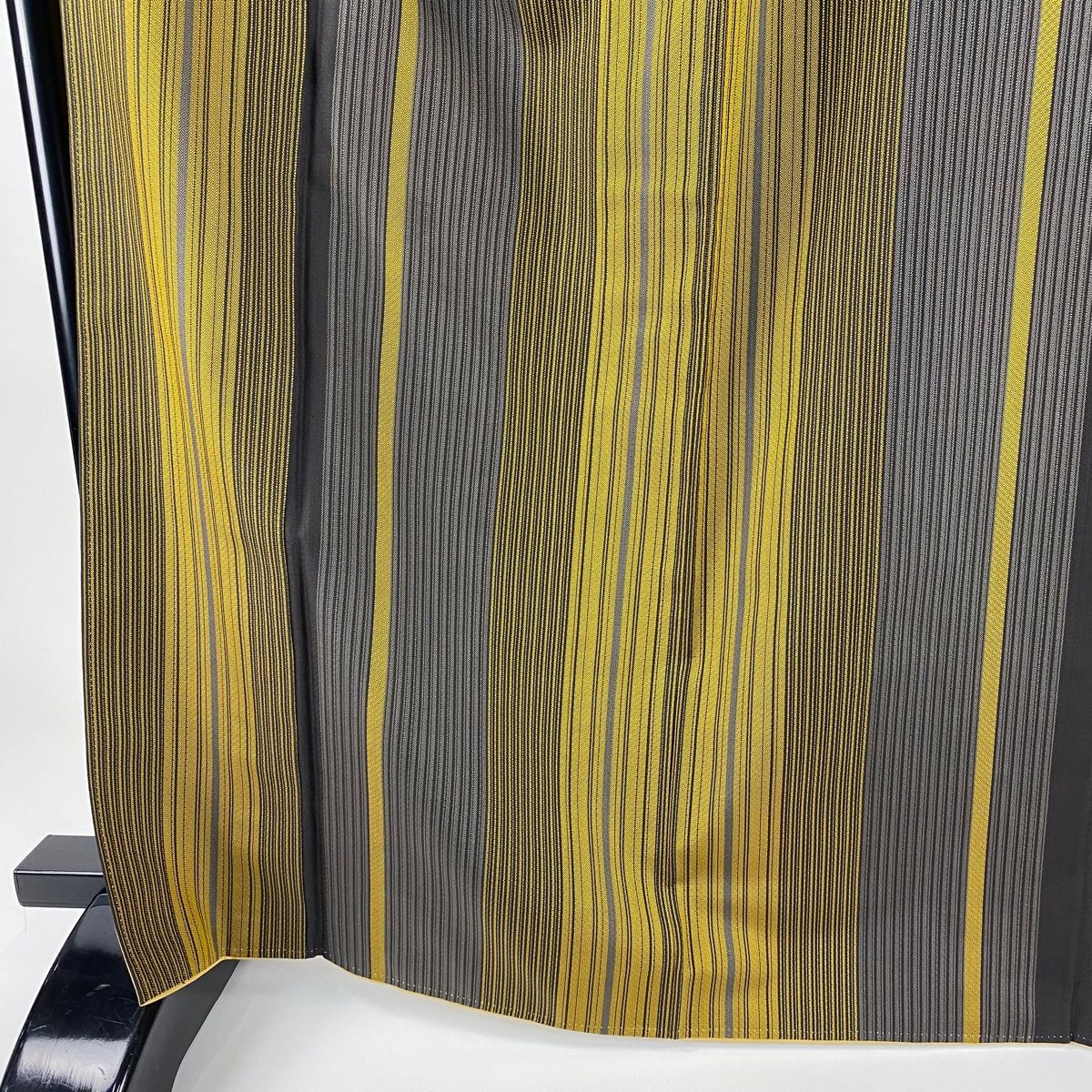 お召 身丈166 cm 裄丈67 M 袷 縦縞 灰茶 正絹