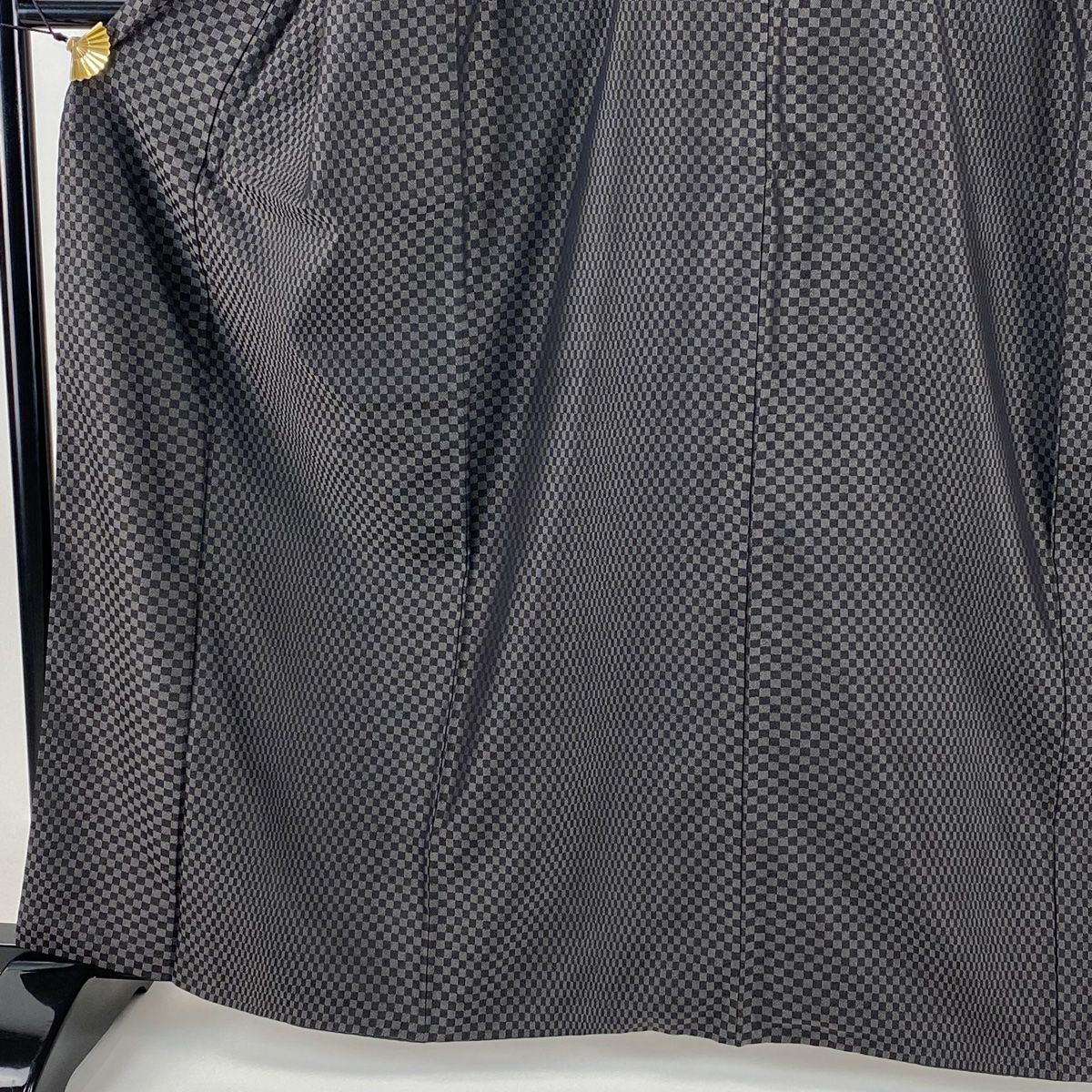 お召 身丈163 cm 裄丈65 M 袷 市松 黒灰 正絹