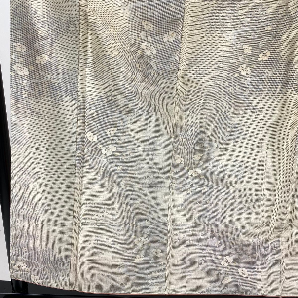 大島紬 身丈157 cm 裄丈63.5 S 袷 証紙 草花 流水 クリーム 正絹