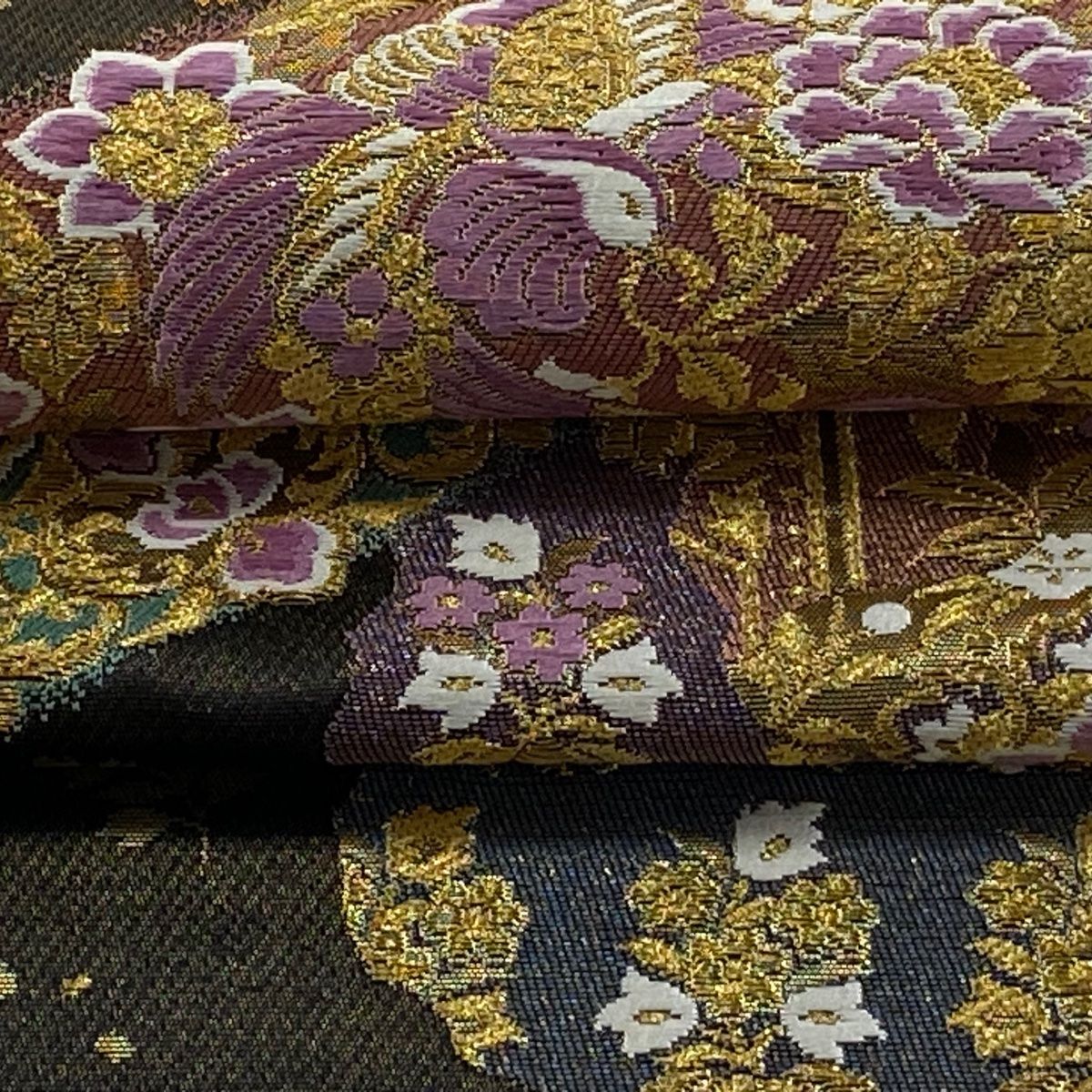 袋帯 落款 たかしま帯 葉柄 萩 金銀糸 箔 灰紫 六通 正絹 袋帯 美品 秀品 萩横段菊文 波 金糸 箔 灰緑 六通 正絹 中古