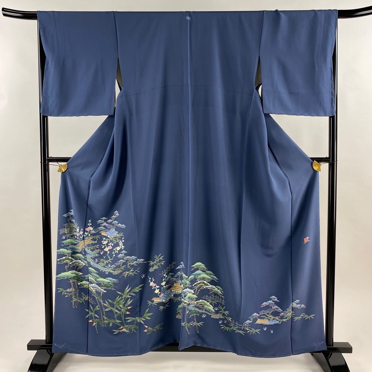 色留袖 身丈160 cm 裄丈67.5 L 袷 加賀友禅 寺西一紘作 落款 梅橋茶屋 藍色 正絹 一つ紋