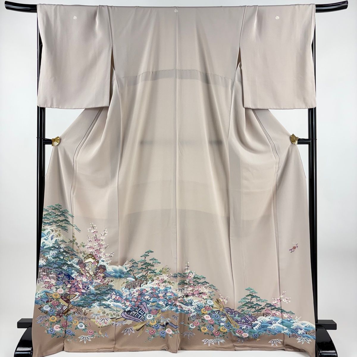 色留袖 身丈171 cm 裄丈69 L 袷 寺西一紘 落款 波に熨斗 松竹梅 染め分け 薄紫 正絹 五つ紋