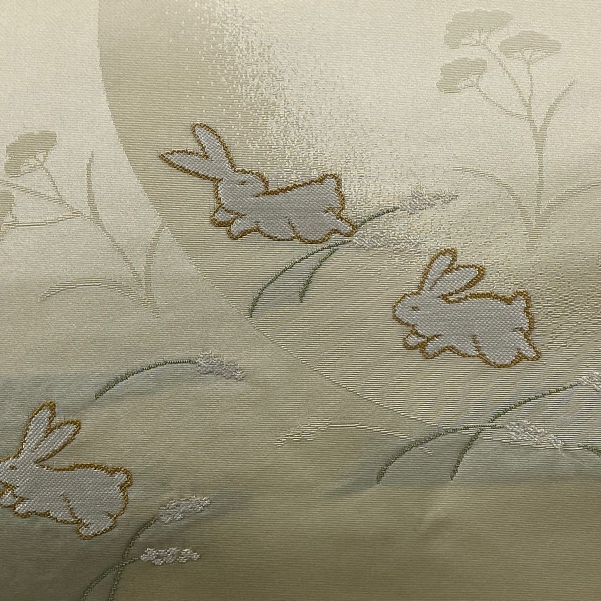 名古屋帯 うさぎ 女郎花 刺繍 ベージュ 正絹