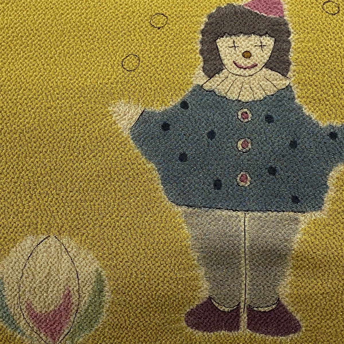 名古屋帯 ピエロ 縮緬 からし色 正絹