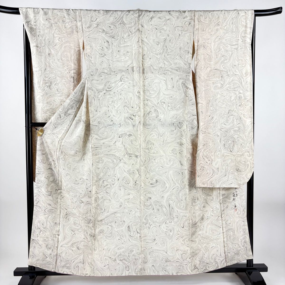 振袖 身丈158 5 cm 裄丈67 M 袷 落款 墨流し ベージュ 正絹 秀品