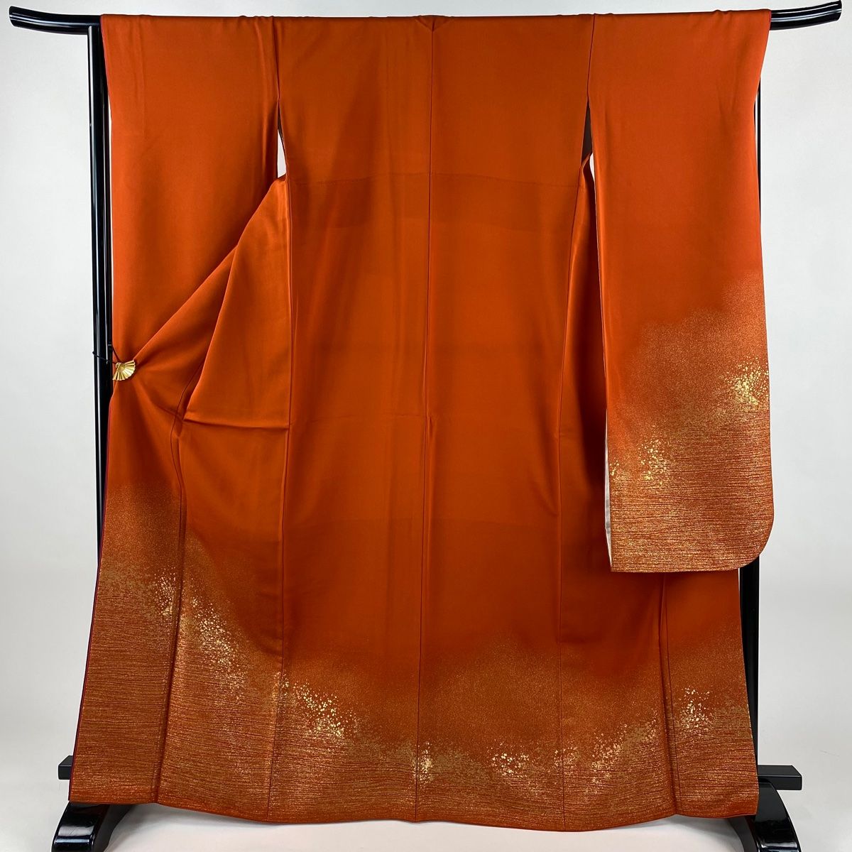 振袖 身丈167 5 cm 裄丈66 M 袷 箔散らし 横縞 箔 オレンジ 正絹 秀品