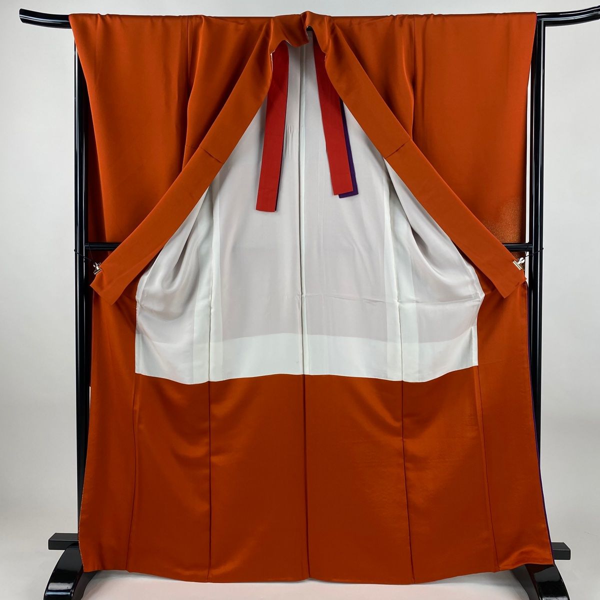  振袖 身丈167.5 cm 裄丈66 M 袷 箔散らし 横縞 箔 オレンジ 正絹 秀品 振袖 着物