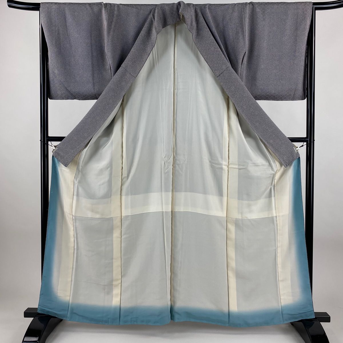  小紋 身丈161 5 cm 裄丈66 M 袷 落款 幾何学模様 青灰色 正絹 秀品 小紋 着物