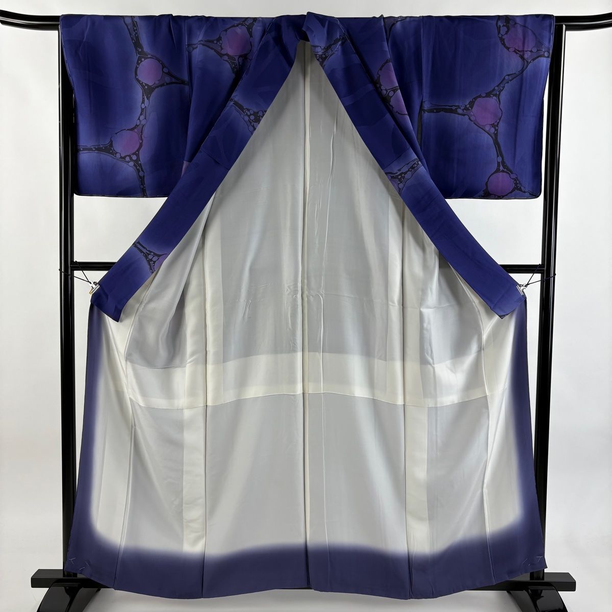  小紋 身丈160 cm 裄丈65.5 M 袷 幾何学模様 ぼかし 青紫 正絹 秀品 小紋 着物