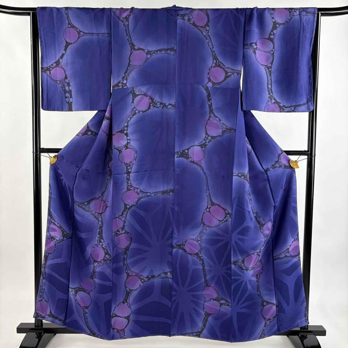 小紋 身丈160 cm 裄丈65 5 M 袷 幾何学模様 ぼかし 青紫 正絹 秀品