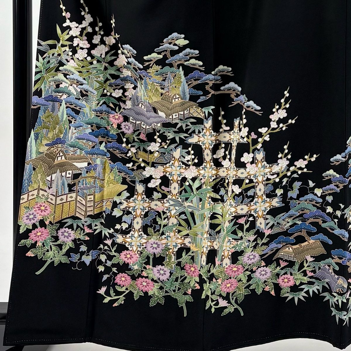 黒留袖 身丈161 5 cm 裄丈66 M 袷 落款 松竹梅 家屋 黒 正絹 秀品