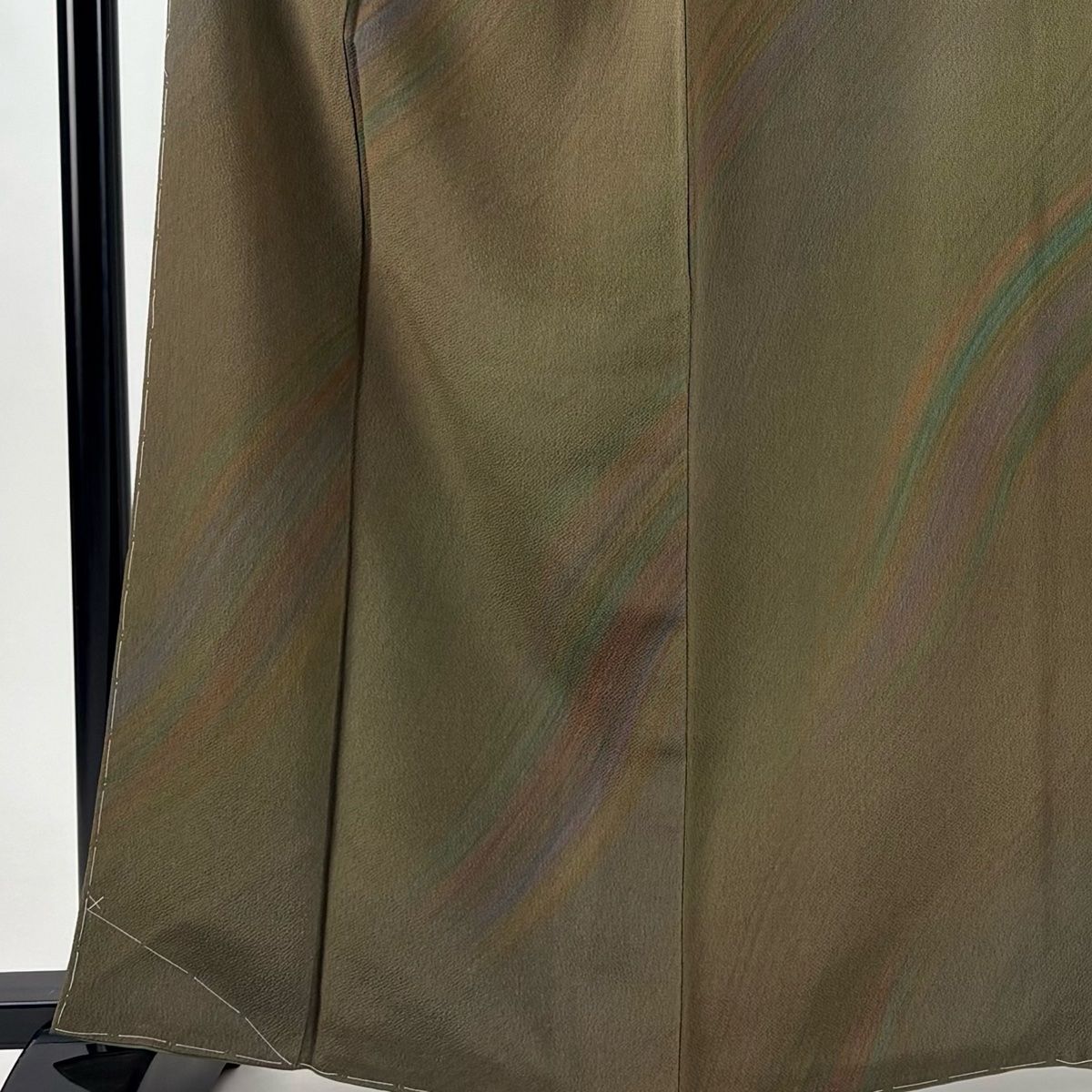 小紋 身丈162 cm 裄丈65 M 袷 落款 幾何学 縮緬 茶緑色 正絹 秀品 一つ紋