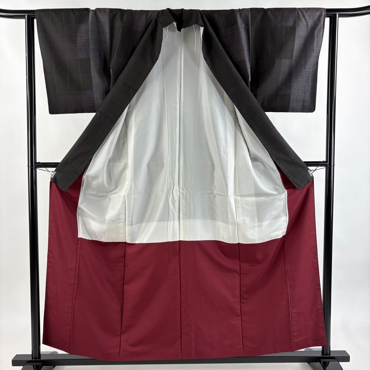  大島紬 身丈157 5 cm 裄丈62 S 袷 純泥染 証紙 縞 絣 黒 正絹 秀品 紬 着物