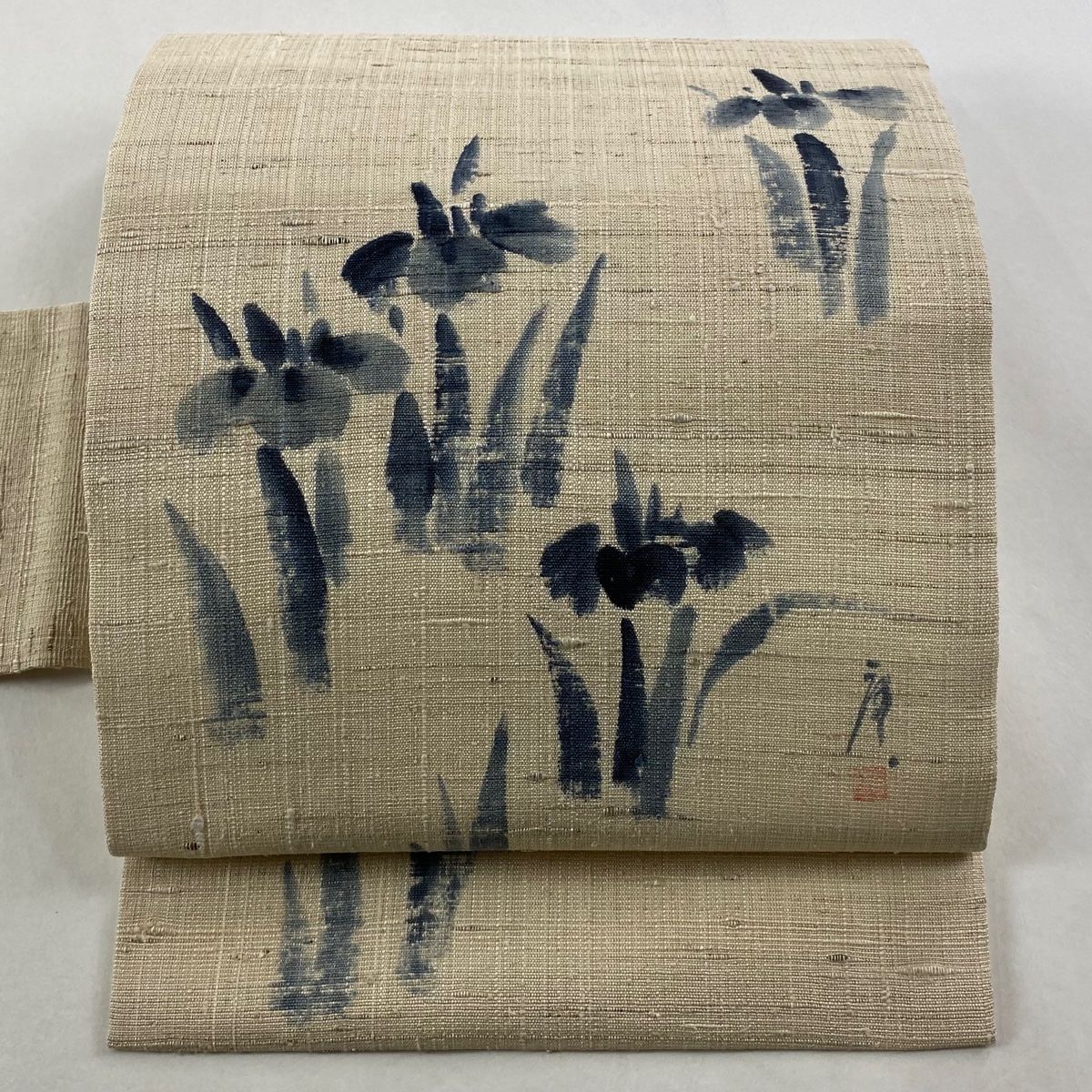 名古屋帯 紬地 菖蒲 ベージュ 正絹