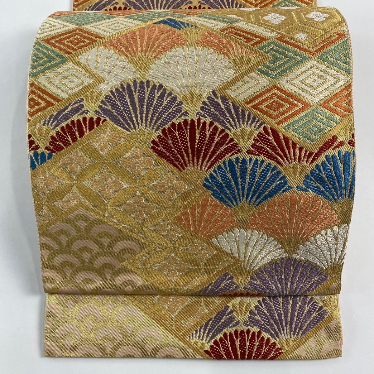 美品】 袋帯 名品 川島織物 落款 有職文様 金銀糸 箔 金色 六通 正絹
