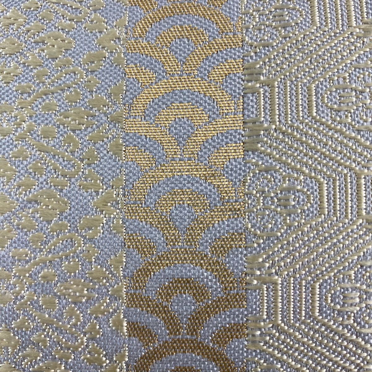 袋帯 高台寺有職献上文 花菱 縞 箔 灰色 六通 正絹