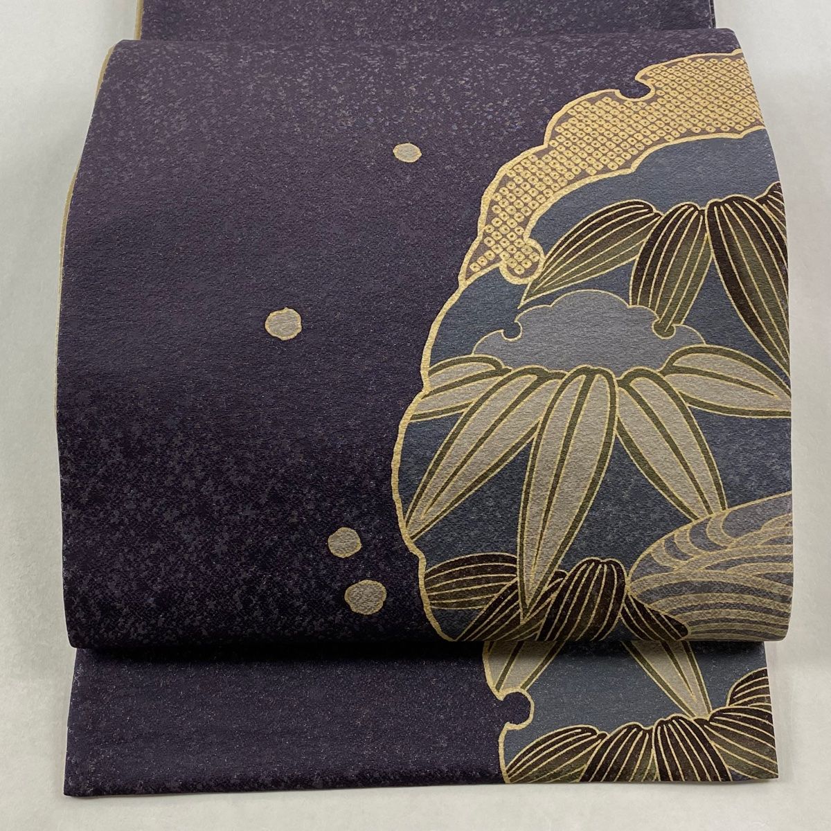 袋帯 ますいわ屋 笹 雪輪 銀通し 紫 お太鼓柄 正絹