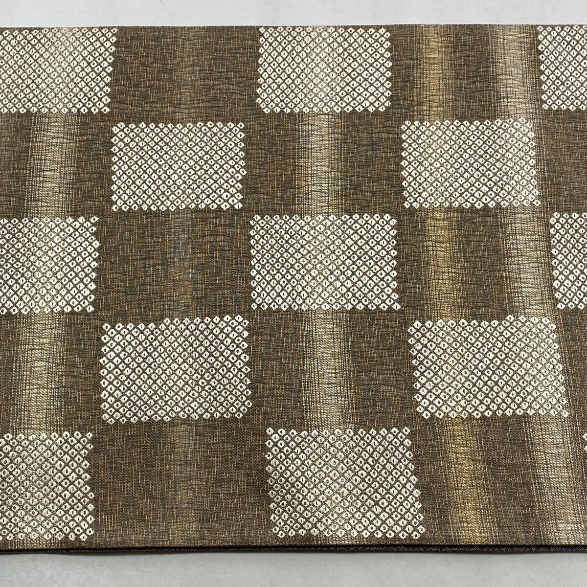  袋帯 市松 疋田 栗皮染 灰茶 全通 正絹 袋帯 帯