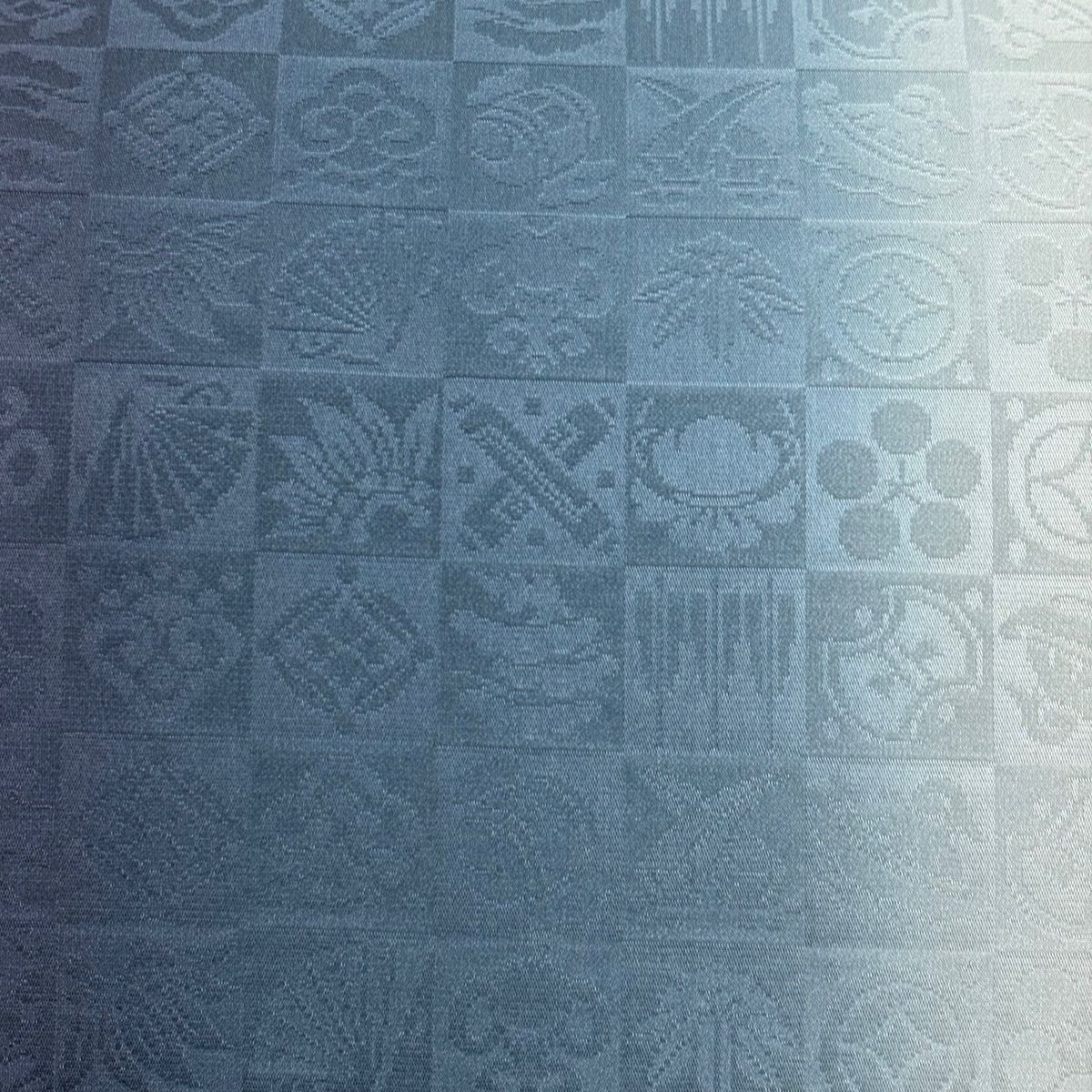 袋帯 ぼかし柄 地紋 藍色 全通 正絹