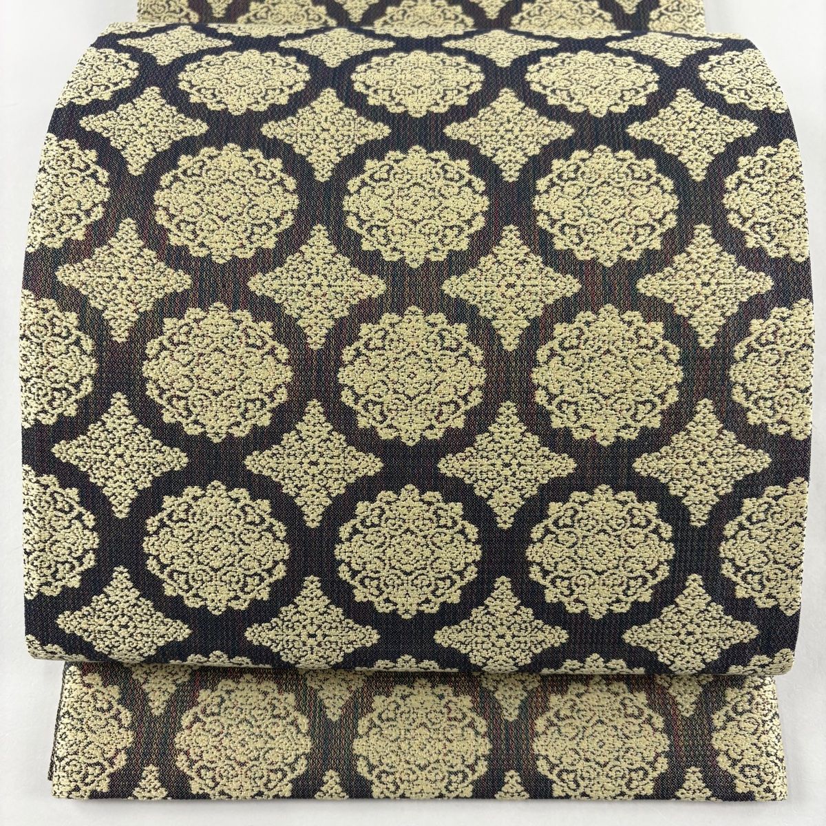 袋帯 華文 菱 金糸 ベージュ 全通 正絹