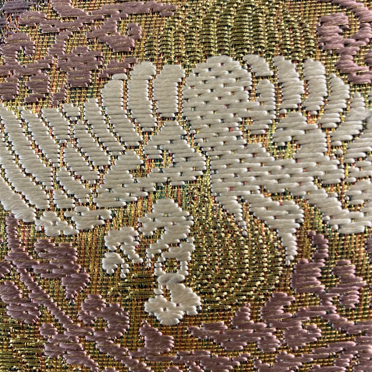 袋帯 花鳥 花菱 金糸 箔 金茶 六通 正絹