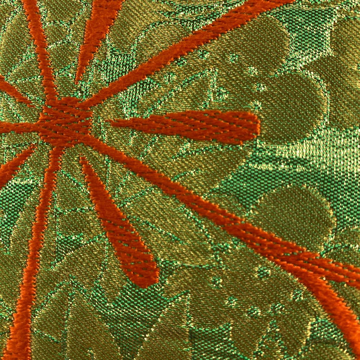 袋帯 川島織物 落款 振袖向き 梅 楓 金糸 唐織 黄緑色 六通 正絹