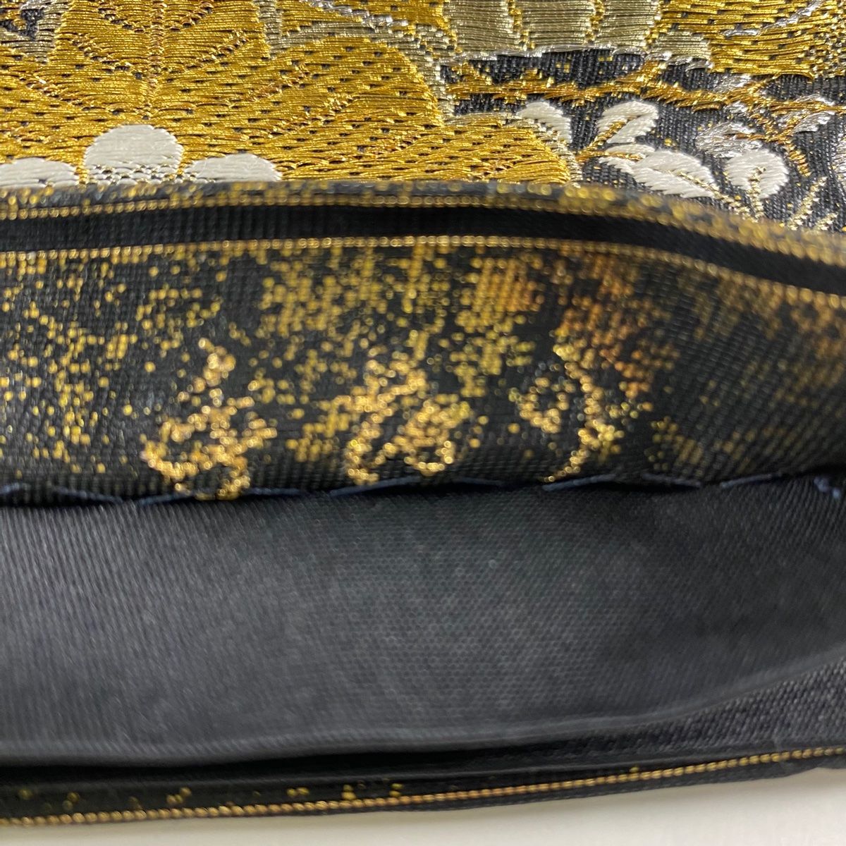  袋帯 河村織物 落款 亀甲松鶴文 金銀糸 箔 黒 六通 正絹 袋帯 帯