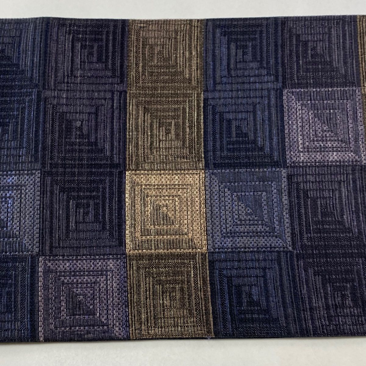  袋帯 花井幸子 落款 入れ子枡 箔 濃紫 六通 正絹 袋帯 帯