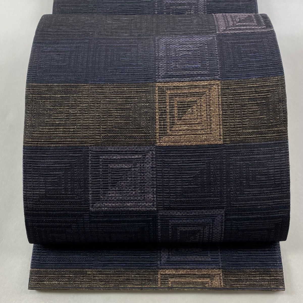 袋帯 花井幸子 落款 入れ子枡 箔 濃紫 六通 正絹