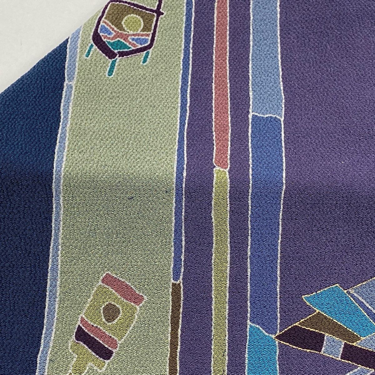  名古屋帯 玩具 縞 金彩 縮緬 紫 正絹 名古屋帯 帯
