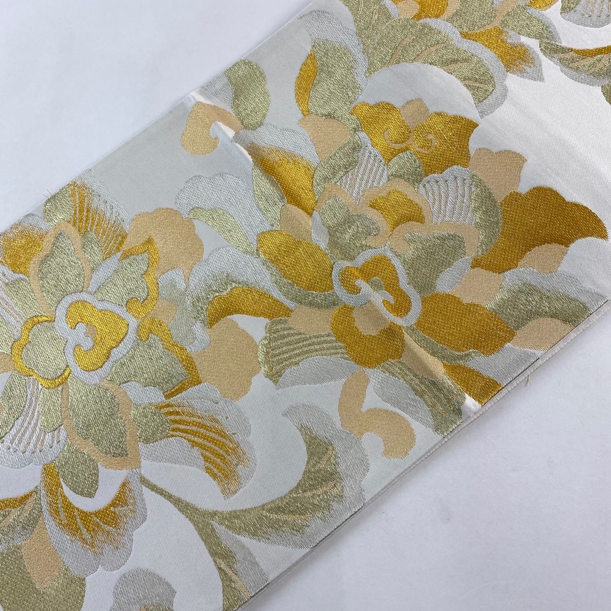  袋帯 花唐草 金銀糸 クリーム 六通 正絹 袋帯 帯