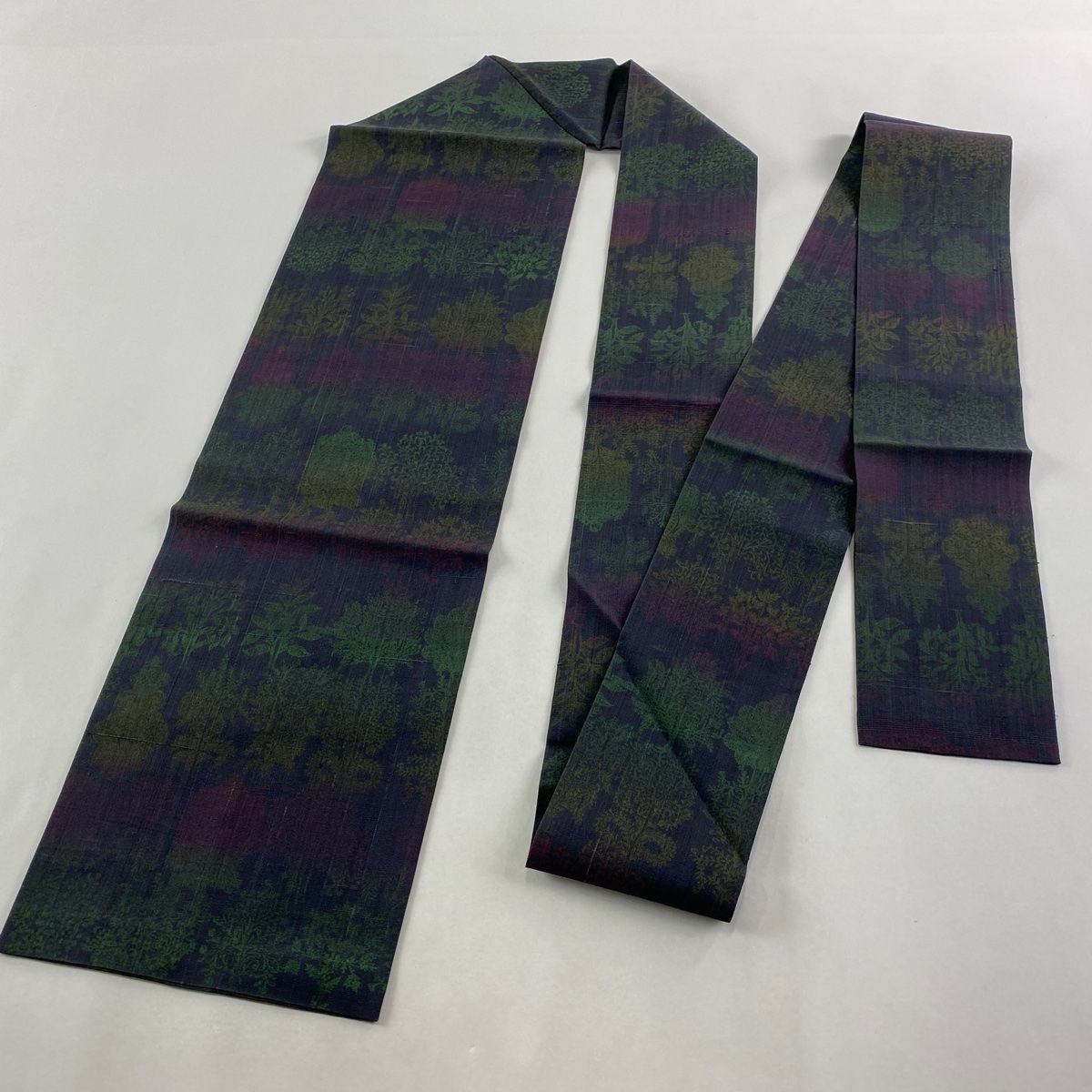  名古屋帯 証紙 夏帯 赤城玉糸紬 紬地 草花 濃紫 正絹 名古屋帯 帯