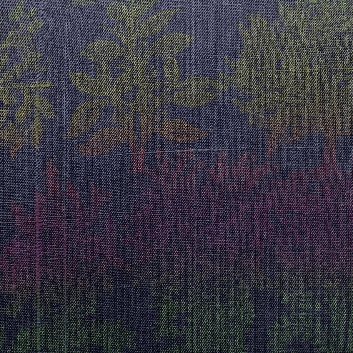 名古屋帯 証紙 夏帯 赤城玉糸紬 紬地 草花 濃紫 正絹