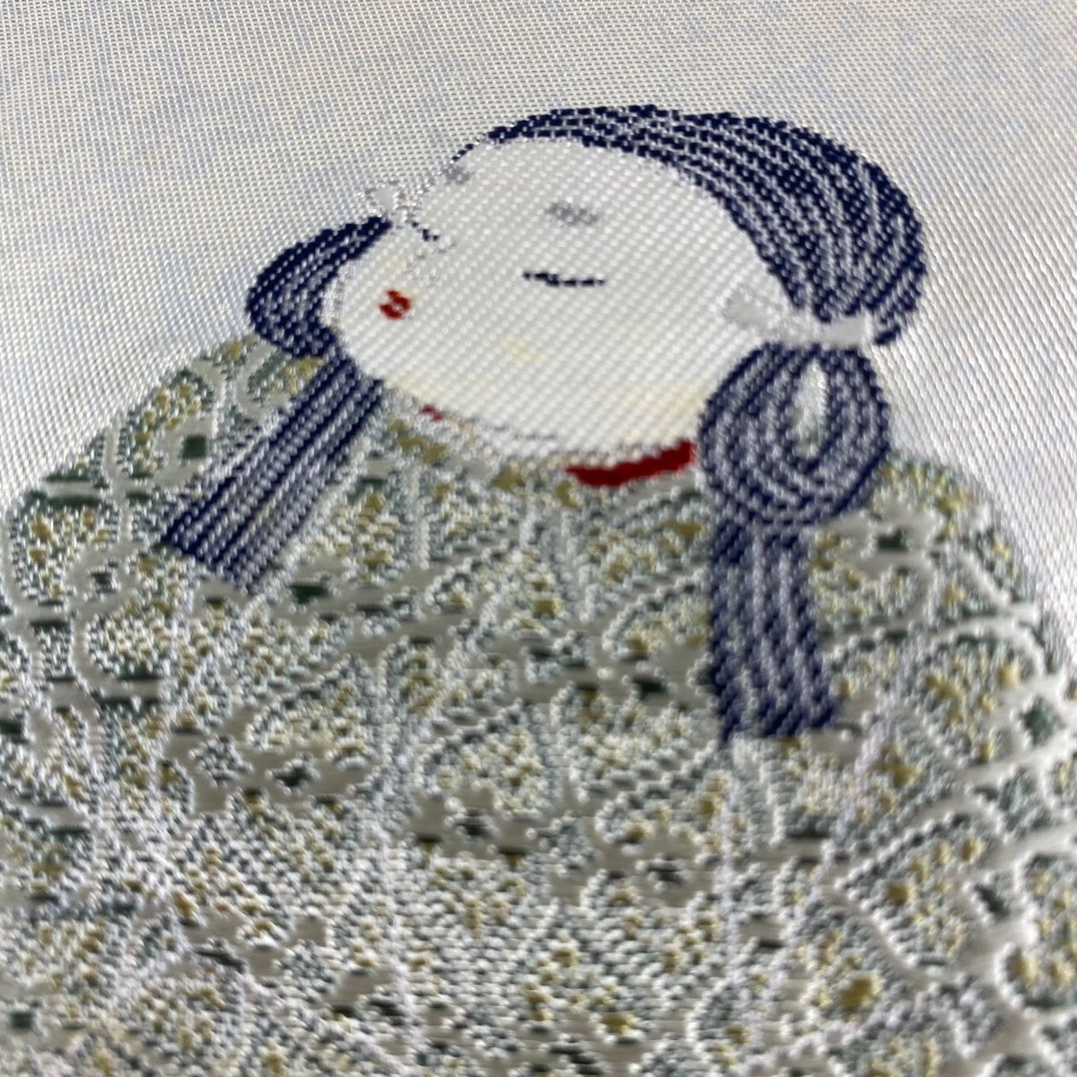  袋帯 由水十久監修 落款 引車 童 箔 灰白 お太鼓柄 正絹 袋帯 帯