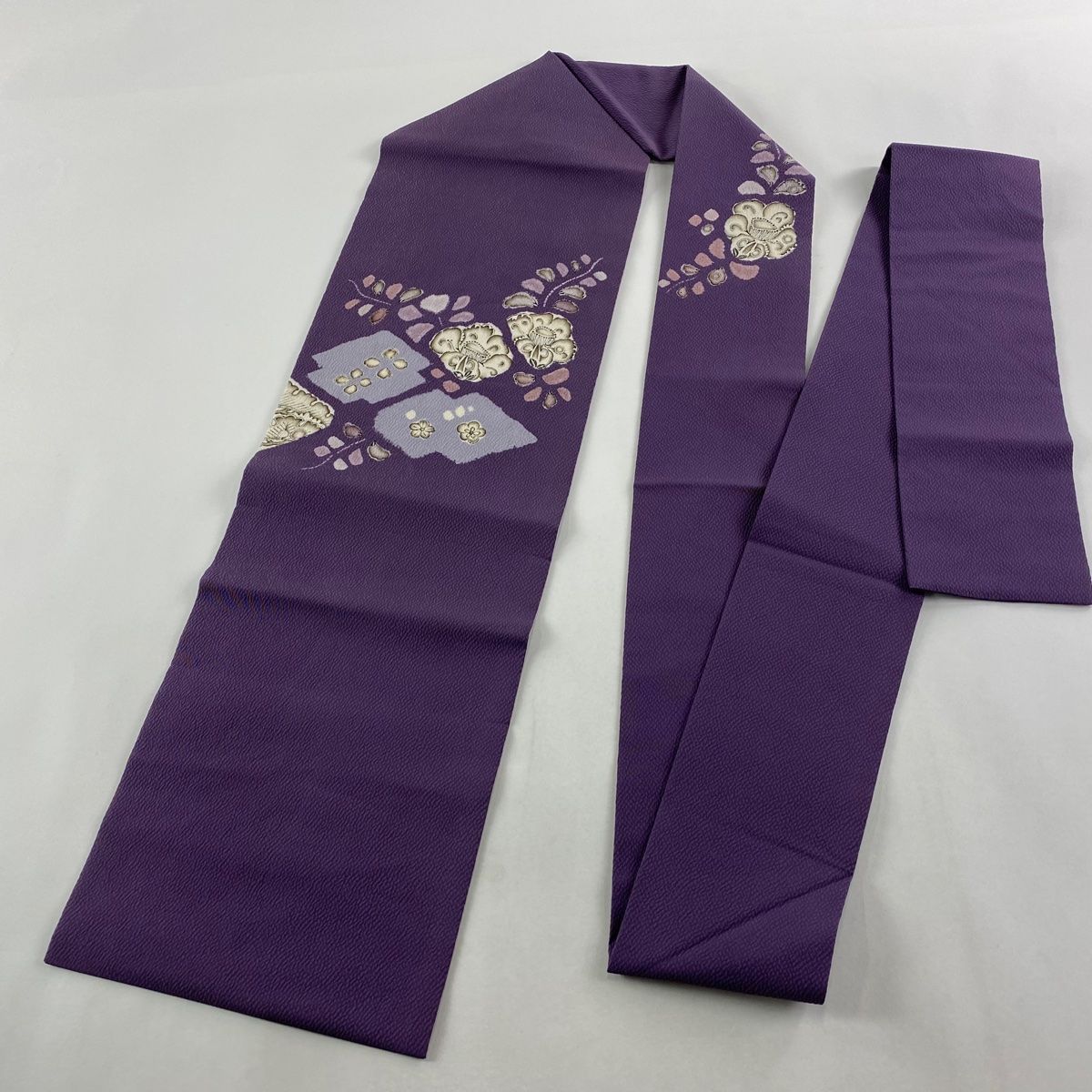  名古屋帯 大脇一心 落款 辻が花 縮緬 紫 正絹 名古屋帯 帯