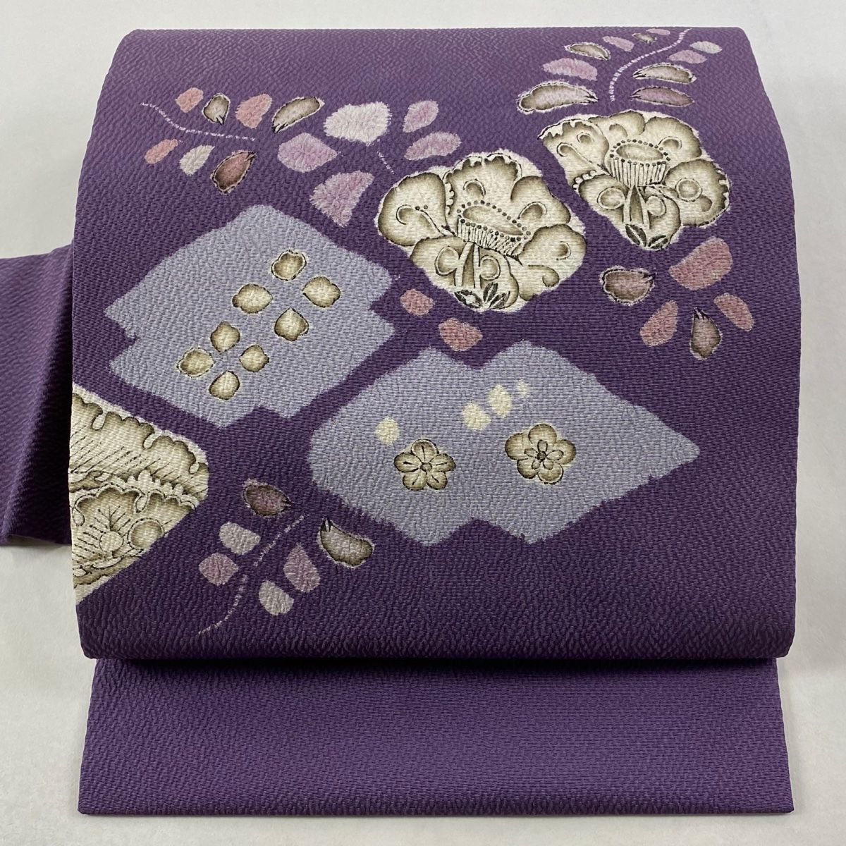 名古屋帯 大脇一心 落款 辻が花 縮緬 紫 正絹