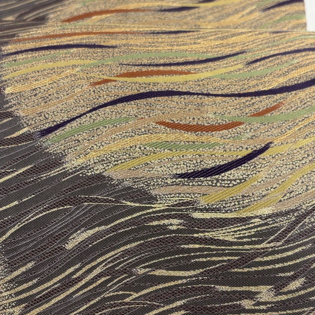 袋帯 落款 誠之輔 幾何学 箔 金糸 灰紫 全通 正絹