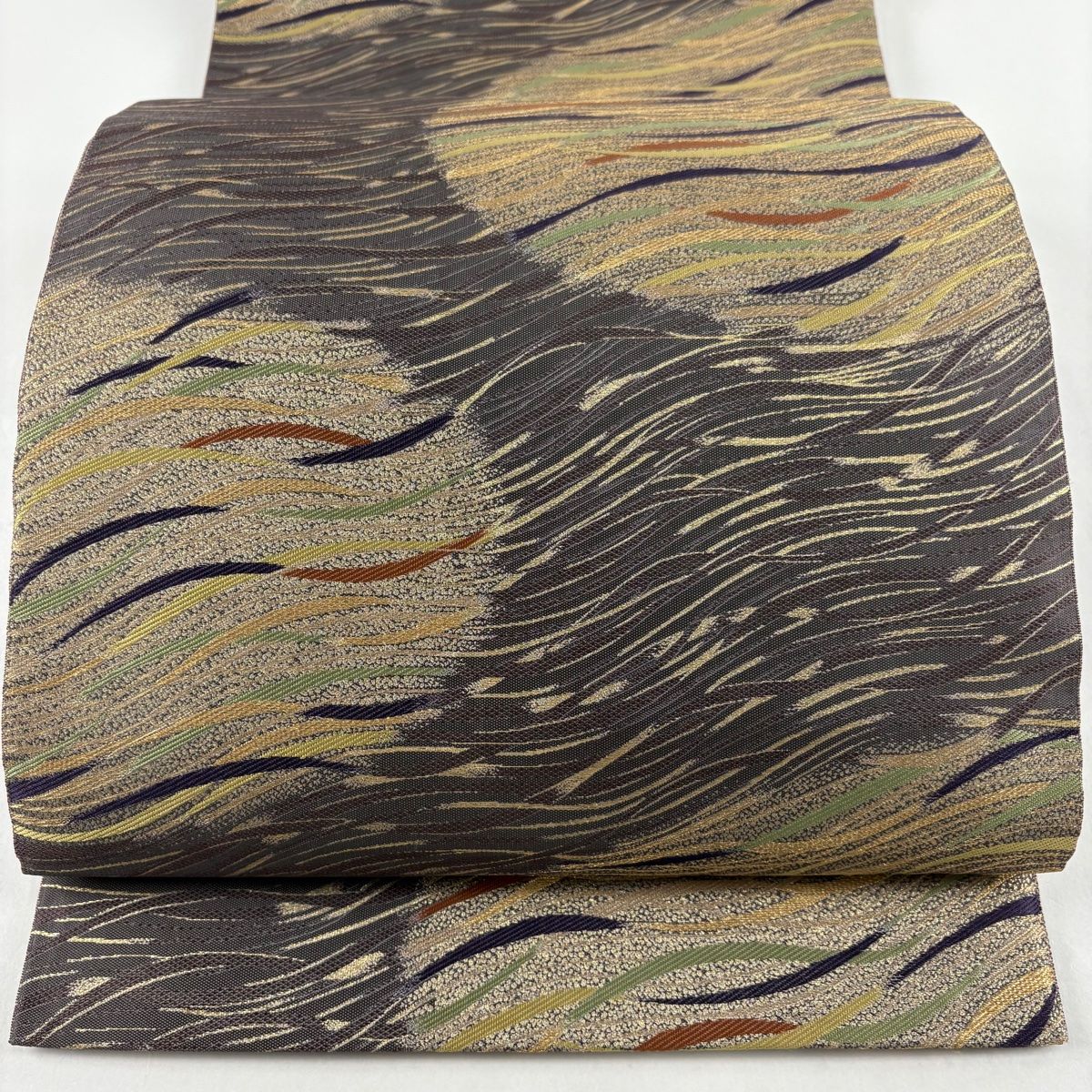 袋帯 落款 誠之輔 幾何学 箔 金糸 灰紫 全通 正絹