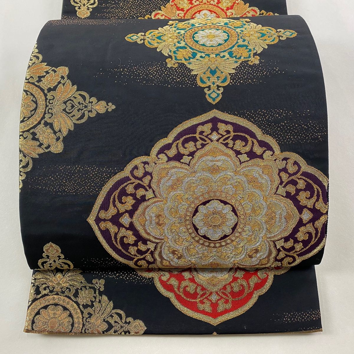 袋帯 華文 霞 金銀糸 箔 黒 六通 正絹