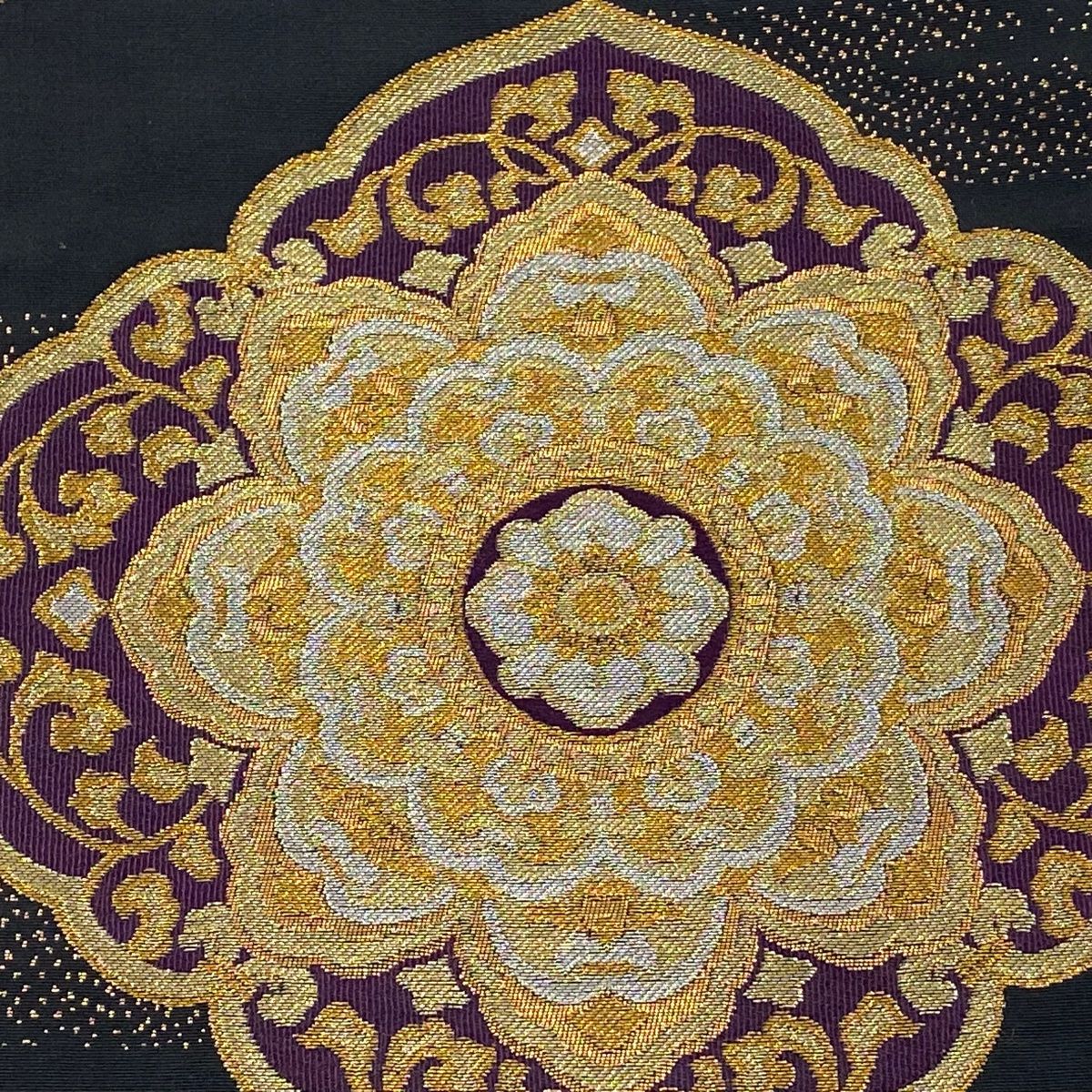 袋帯 華文 霞 金銀糸 箔 黒 六通 正絹