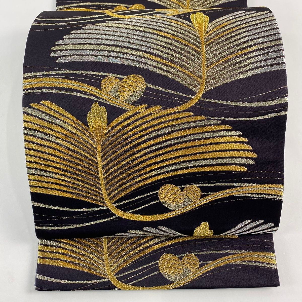 袋帯 若松 金銀糸 箔 濃紫 六通 正絹