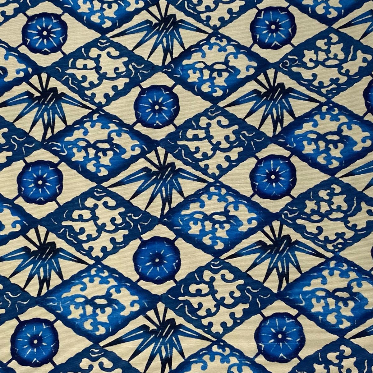 開き名古屋帯 玉那覇有公 落款 菱 梅笹 藍色 正絹