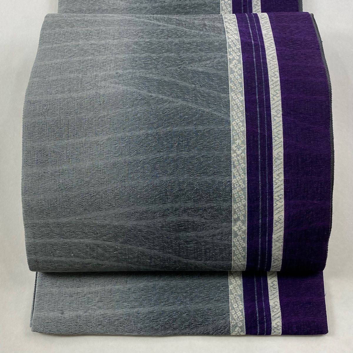 袋帯 やまと 縞 花 灰色 全通 正絹