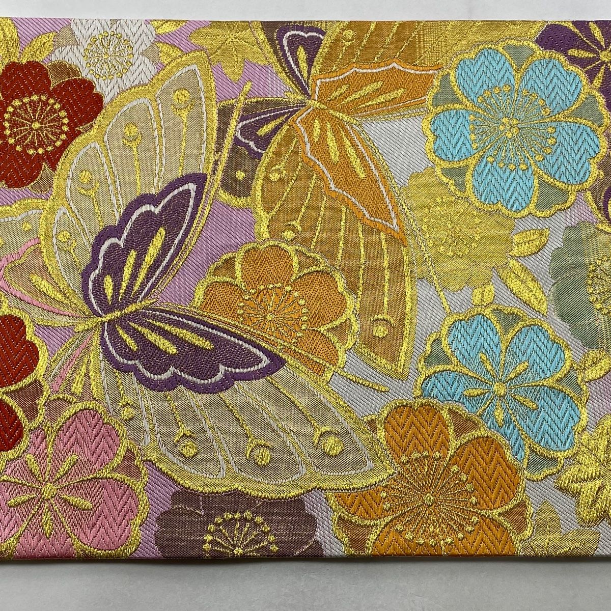  袋帯 蝶 桜 唐織 箔 ピンク 六通 正絹 袋帯 帯